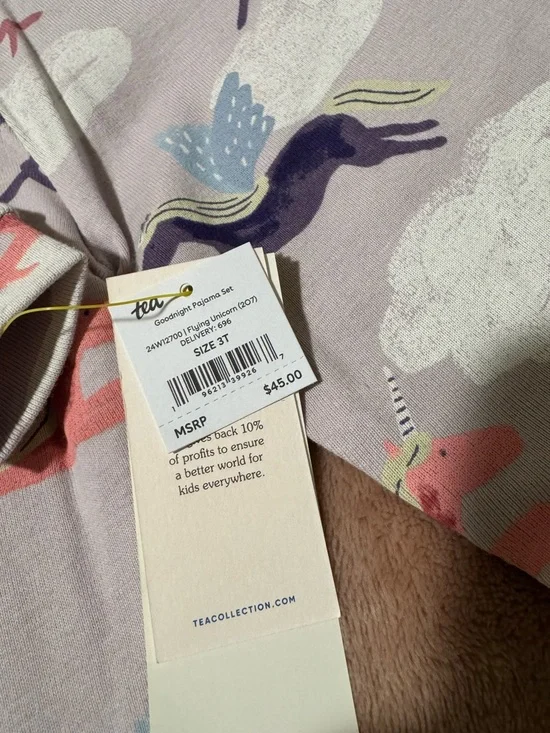 NWT Tea Collection Toddler Girls Unicorn Pajama Top and Pants Set, Size 3T - Picture 4 of 5